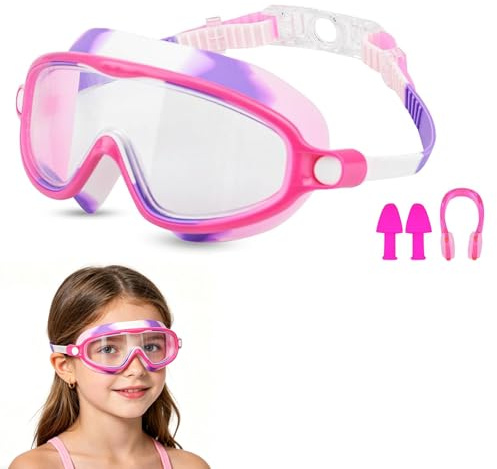 QEEROYO Lunettes de Natation Enfants, Lunettes de Piscine pour Garçon Fille 3 à 15 ans, Anti-buée avec Protection UV, Erres pour Sports Nautiques, Filles et Garçons