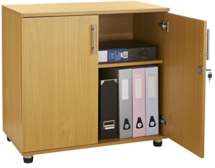 MMT Storage Cupboard, Storage Cabinet Desk Height 2 Door Lockable Bookcase 75cm Tall (Beech, 27kg)