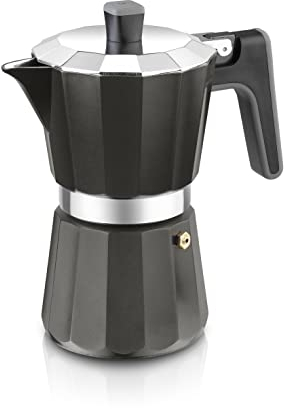 BRA 09303 Cafetera Italiana Inducción, Aluminio, Negro, 12 tazas