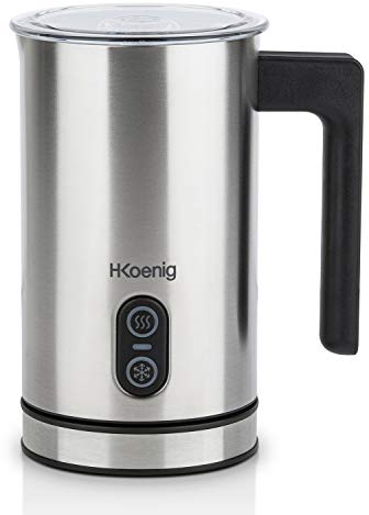 H.Koenig Mousseur à Lait Electrique MLK8 Inox 0,24L, Mousse Onctueuse Froide ou Chaude, Revêtement antiadhésif, Arrêt automatique, Idéal pour Cafés, Chocolats chauds, Cappucinos, Lattes