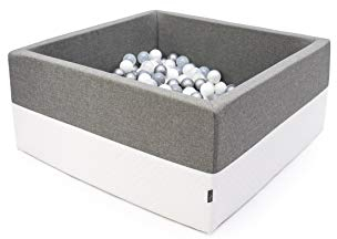Rainbow Kids XXL Luxus Bällebad Bällepool Bällebecken Spielbälle Kugelbad Bällchenbad Spielbecken Ball Bällepool (90x90x40 ohne Bälle)- Grau-Weiss