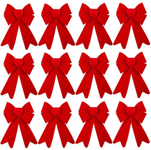 Aneco 12 Pieces Red Christmas Bows for Wreaths 5 x 8 Inches Christmas Bows for Tree Christmas Decoration Bows, Indoor and Outdoor