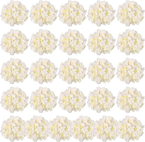Auihiay 26 Pieces Hydrangea Artificial Flowers Silk Hydrangea Flowers Artificial Flowers Heads with Stems for Home Wedding Party Decorations (Champagne)