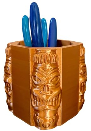Bomb Pop Boutique Copper Color 3D Printed Island Tiki Desk Accessory Pencil Holder Pen Pot