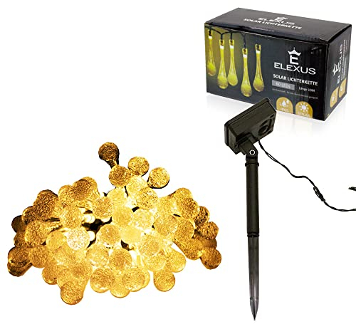 BITUXX Elexus LED Lichterkette Außen Garten Outdoor Solar 10 Meter 60 LED's Warmweiß IP65 (Tropfen)