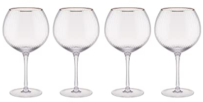 BUTLERS 4er Set Gin Gläser 650ml Vintage Gläser mit Goldrand - GOLDEN TWENTIES - Cocktailgläser Set, Martinischalen Set | Trinkgeschirr für Margarita, Cosmopolitan, Daiquiri, Desserts