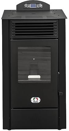 STUFE A PELLET ITALIA California 9 KW 5 stjärnor | Pelletugnseffektivitet 92 % värmer 80 m² autonomi 20 timmar. 5-stjärnor-certifierad programmerbar 5 krafter kompakt design 24 månaders garanti svart