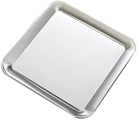 Plateau de Service en Acier Inoxydable, 23×23cm Plateau de Service Décoratif Carré, Assiettes à Dîner en Miroir pour Le Camping, Barbecue, Fête, Buffet, Service Apéritif