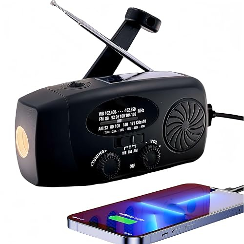 VNUUUXO Radio m閛 d'urgence ?manivelle 5000 mAh, radios solaires iRonsnow NOAA/FM/AM, Radio de Survie Portable avec SOS, Prise Casque, Lampe de Poche LED, 1 W 4 Modes, Chargeur de thone Portable pour'