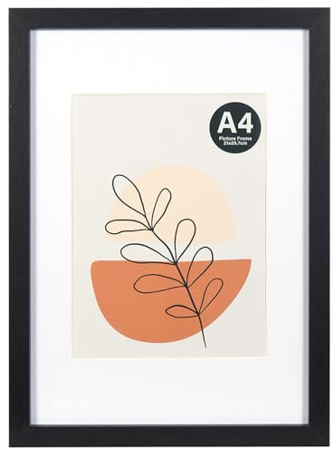 KAIWIN Cornice portafoto nera A4 (21 x 30 cm) – 15 x 20 cm con passepartout, cornice con vetro acrilico da appendere e appoggiare, per foto, poster, puzzle, cornice per poster, cornice per poster