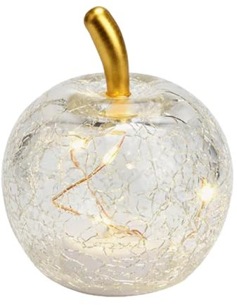 G. Wurm Dekoleuchte Apfel (XXS) Glas transparent - Apfel Lampe mit 5er LED Lichterkette, Dekolampe, Tischleuchte, Apfellampe