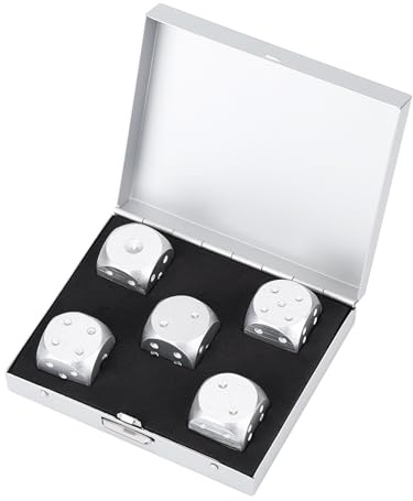 WPKD BLUEIY Set di 5 Dadi in Lega di Alluminio,Dadi da Gioco da Tavolo con Custodia,Set di Dadi a 6 Facce,per Giochi di Poker(Argentata)