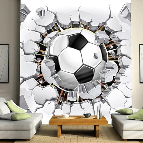 MIXUEXUNLU 3D Stereoscopic Photo Wallpaper Children's Room Modern Creative Football Broken Wall Mural Children's Room Background Decoration