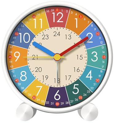 Tomedeks Reveil Enfant Silencieuse,Réveil Silencieux Sans Tic-Tac,Horloge de Table,avec Fond Coloré Facile à Lire,Facile d’Apprendre à Lire l’Heure,pour Ecole Chambre Enfant Classe
