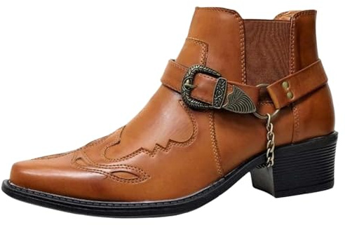 Agiyenna Stivali da Cowboy Western da Uomo Stivali da Moto Stampati in Tinta Unita Stivali da Equitazione Invernali con Fibbia Stivaletti con Tacco a Blocco Stivali Slip-on Casual Stivali da Lavoro
