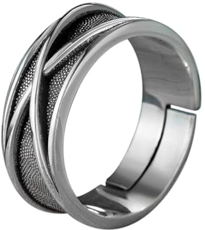KONFEN Crossover Anillos Hombres, Vikingo Ajustable Tallada Anillos para Hombres Hipoalergénico, Textura única Vintage Hip Pop Anillos Abiertos Gótico Punk Clásico Joyería, Plata