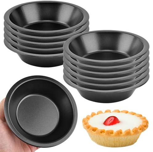 CALIDAKA 12 Pack Mini Pie Pans 5 Inch Reusable Round Pie Tins Nonstick Small Pie Pans Carbon Steel Round Pie Tins Small Pie Pans Individual Pie Tins for Baking Dessert(COLOR:Black)