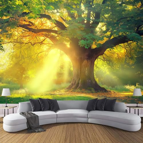 MIATCENRT Papel Tapiz Fotográfico Para Dormitorio Sala De Estar, Sol Grandes Árboles Papel Tapiz Decorativo, Paisaje Natural Papel Tapiz Fotográfico Tela De Seda 350Anx256Al Cm (No Autoadhesivo)