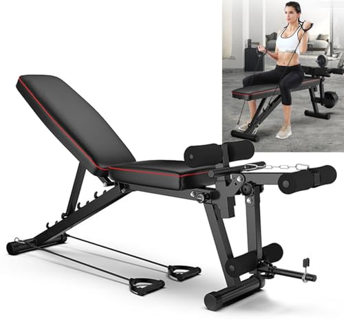 Banc de Musculation Pliable avec Cordes de Tension, Banc Abdominaux Multifonction, Banc de Sit-Up Réglable en 5 Positions Capacité de Charge 200 Kg pour Appareil de Sport Maison