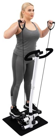 Fridgestea Fitness Stepper con manillar y banda de resistencia, 29 × 39 × 110 cm, altura ajustable, capacidad de carga de 150 kg, mini up-down, swing stepper para casa/gimnasio, color negro