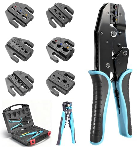 Bellanny Set di pinze crimpatrici con spelafili, pinza crimpatrice, pinza per capicorda – [0,25 – 10 mm²] – pinza per capicordi, pinza a crimpatura per auto, installazione elettrica, fai da te