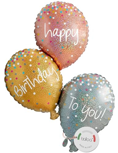Balloa Palloncino XXL in carta di alluminio Happy Birthday To You, design a coriandoli, palloncino ad elio, decorazione per compleanno per adulti, idea regalo, decorazione per festa di compleanno
