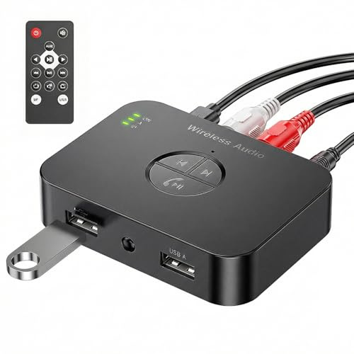 Bluetooth-adapter stereosystem, 6,0 adapter stereosystem, Bluetooth-mottagare med fjärrkontroll Aux 3,5 mm RCA-uttag, HiFi-sändarmottagare för TV-högtalare projektorer