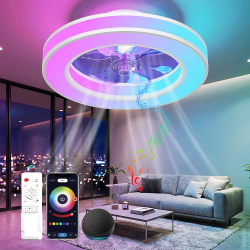 Peasur Ventilador de Techo con Luz Silencioso RGB, Lámpara de Techo Inteligente Controlable vía Aplicación, con Ventilador y Mando a Distancia, 6 Velocidades, para Dormitorios y Salones, Ø 40 cm