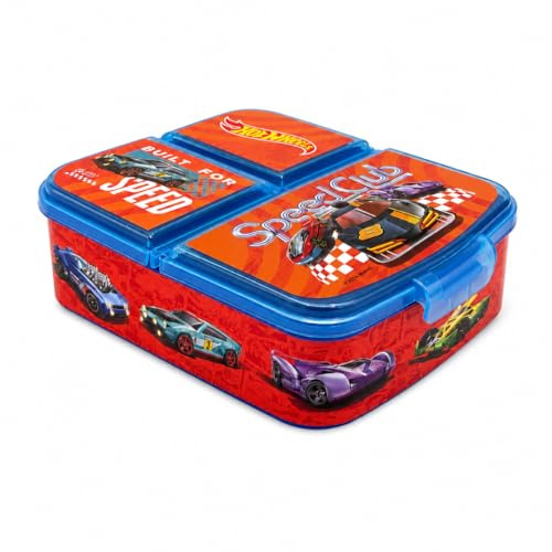 Stor Sandwichera Múltiple Hot Wheels, Licencia Oficial, Fiambrera Infantil con 3 Divisiones, Lonchera Escolar Reutilizable Sin BPA para Colegio y Merienda, 17x14x5 cm