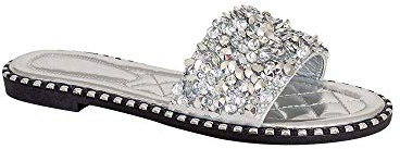 shelikes Women’s Diamante Flat Sandals Sparkly Open Toe Slip On Summer Slider for Beach Party Holiday & Casual Wear