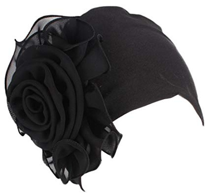 YONKOUNY Chimio Turban pour Femmes Élégant Confortable Chapeau Bonnet Cancer Élastique Headdress Fleur pour La Perte De Cheveux Chimiothérapie(Noir)
