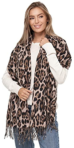 Glamexx24 Bufanda XXL Para Mujer Cuddly Warm Leo Pattern Poncho Con Flecos de 3 Colores de Gran Tamaño