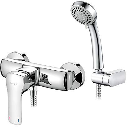 Ibergrif Mines - Mitigeur, Robinet de Douche avec Douchette et Flexible, Support, Chromé, Argent