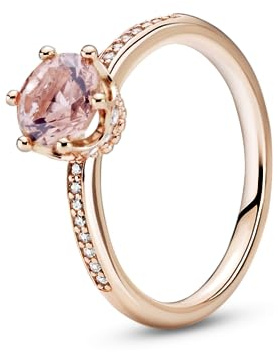 Pandora Signature Bague Couronne scintillante rose en métal plaqué or rose 14 carats avec cristal rose poudré et zircones cubiques transparentes, taille 52
