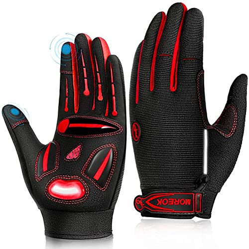 Bike Cycling Gloves for Men Women,Touchscreen Full Finger Shock-Absorbing 5MM Gel Pads MTB Road Bicycle Gloves for Mountain Biking,Running,Hiking,Outdoor Sports-Red-L