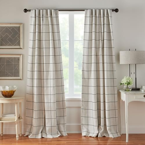 Elrene Home Fashions Brighton Windowpane Plaid Blackout Window Curtain, Living Room and Bedroom Drape with Rod Pocket Tabs, 52 x 95, 1 Panel, Black