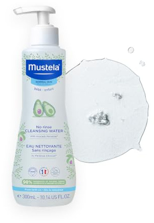 Mustela Baby Cleansing Water – No-Rinse Micellar vatten – med naturlig avokado och aloe vera – för babyansikte, kropp och blöja – 10,14 fl. oz (Paket med 1)