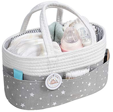 Cuddle Care Nappy Caddy Organiser Nursery Storage with 3 Compartments, UK Company, Grey Basket with Detachable Divider, Diaper Bag, Baby Accessories, Newborn Gift