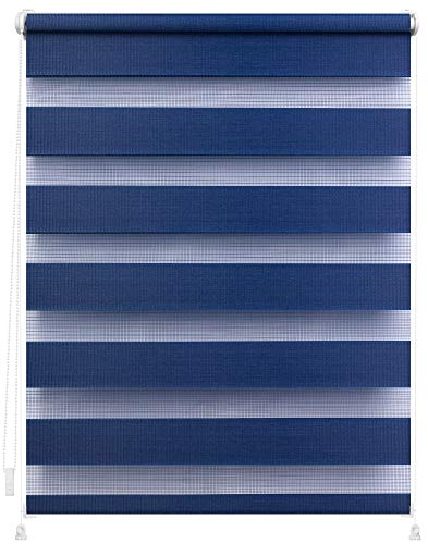Lichtblick Doppelrollo ohne Bohren mit Verspannung, Trendfarben, stufenlos verstellbar, einfache Montage, für Fenster Blau,90 cm x 220 cm (B x L)