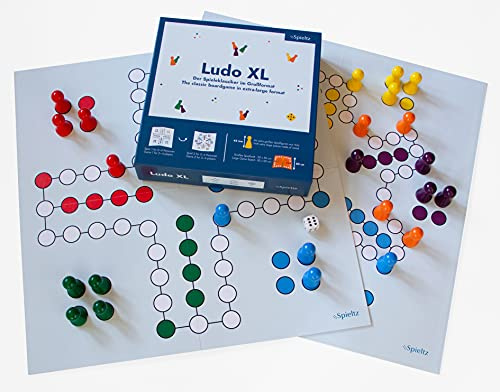 Ludo XL, großes Brettspiel + große Spielfiguren. Ludo für 4 Personen/Ludo für 6 Personen (Vorderseite/Rückseite des Spielbretts)