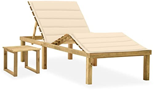 vidaXL Pin Imprégné Chaise Longue de Jardin avec Table et Coussin Transat de Terrasse Bain de Soleil d'Extérieur Chaise Longue de Patio