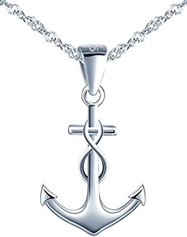INFINIONLY Dam, flickor, halsband, armband och örhängen, 925 silver, smyckesset, ankare, halsband, armband, örhängen, hänge, armband, örhängen med ankare och oändlighetssymbol, silver, Einheitsgröße, Sterlingsilver
