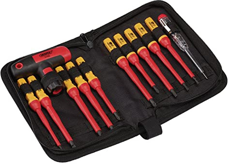Draper 12 Piece Interchangeable Blade Screwdriver Set - 37797 - Red and Yellow - For Home DIY and Professional Use