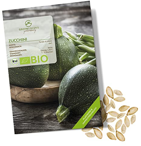 BIO Zucchini Samen Rund (Tondo di Nizza, 5 Korn) - Zucchini Saatgut aus biologischem Anbau ideal für die Anzucht im Garten, Balkon oder Terrasse