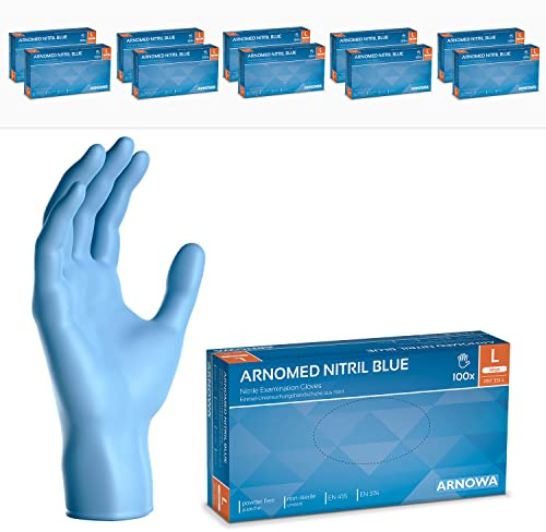 1000x ARNOMED® Guanti nitrile L Blu, Guanti monouso senza polvere e lattice, Guanti plastica usa e getta dermanytril, Per cucina, pulizia casa, alimenti e tattoo XS, S, M, L, XL