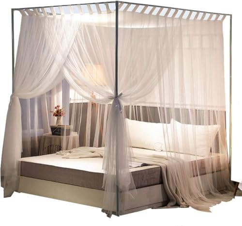 Awayhall Telaio del Letto a baldacchino in Acciaio Inossidabile, zanzariera con Staffa per Letto Telaio a baldacchino per Letto Matrimoniale (135x200CM)