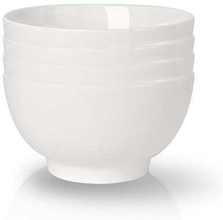 ALLUSEIT Müslischalen Keramik, 4 Teilige 1400ml Groß Suppenschalen, Porzellan Schale & Schüsseln Set für Salat Ramen Reis Pho Nudel Obst usm. Mikrowellenfest, Weiß Φ18cm