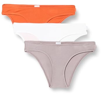 Calvin Klein Pack de 3 Braguitas Tipo Bikini para Mujer Bikini Form de Canalé, Multicolor (Orange Rust/Grey Sand/White), XXL