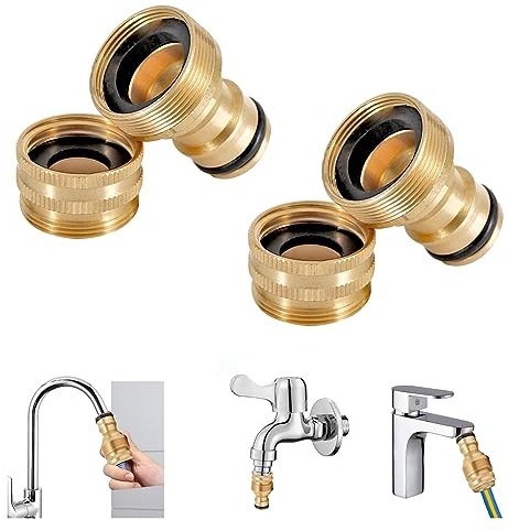 Adattatore Tubo Rubinetto Universale, 2 in 1 Connettori per Rubinetto in Ottone, Attacchi Raccordi per Tubo da Giardino, Connettore per Tubo Flessibile in Ottone, 2 Pezzi, Butyeak