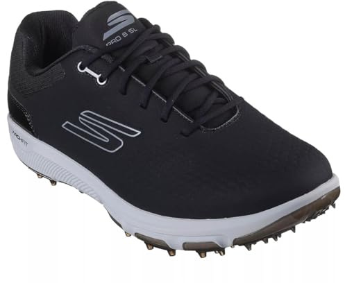 Skechers Herren Pro 6 wasserdichter Golfschuh Sneaker, Schwarz/Grau, ohne Spikes, 45.5 EU